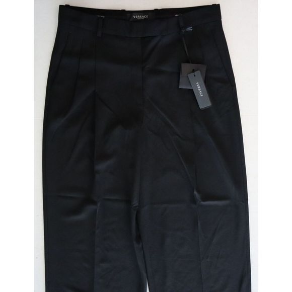 Versace Sz 42 US 6 Black Hi-Waisted Wool Wide Leg Pants Current Collection - Picture 9 of 12